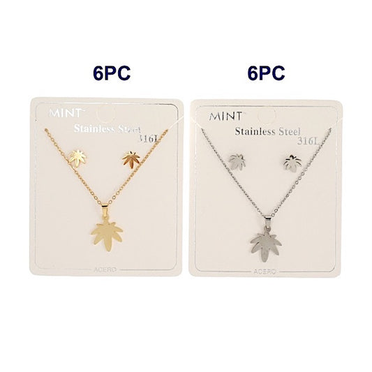 TN1368 - Marijuana Leaf Stainless Steel Necklace