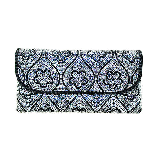 Rhinestone Studded Flower Evening Clutch