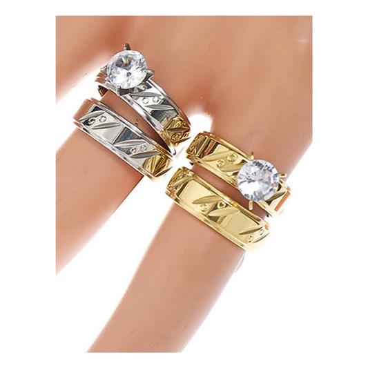 TR1191 - Stainless Steel Etched Diamond Ring