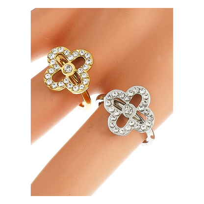 TR1714 - Stainless Steel Pavé Clover Ring