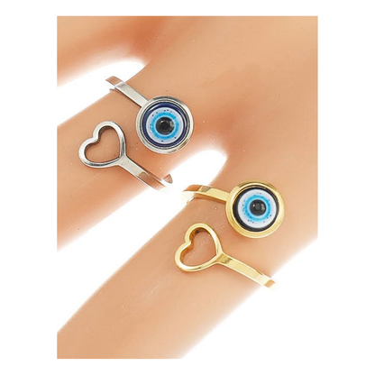 TR1719 - Stainless Steel Evil Eye Twist Ring