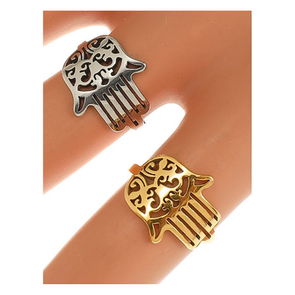 TR1793 - Stainless Steel Filigree Hamsa Ring