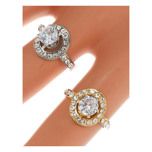 TR1812 - Stainless Steel Diamond Halo Ring