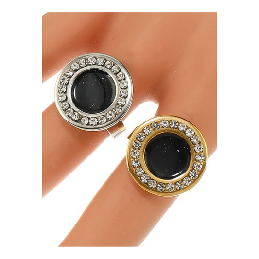 TR1882 - Stainless Steel Black Enamel Ring