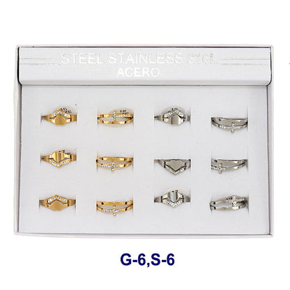 TR1904 - Stainless Steel Rhinestone Cross Heart Ring