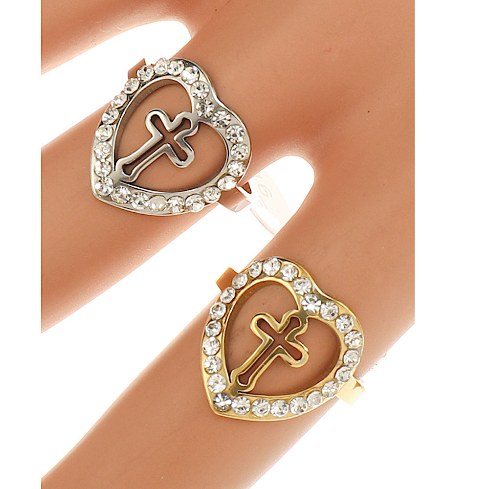 TR1936 - Stainless Steel Heart Cross Ring