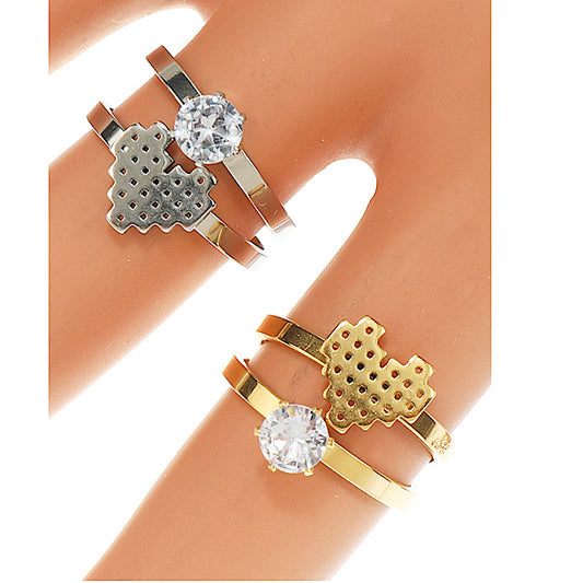 TR1952 - Stainless Steel Pixel Heart Ring