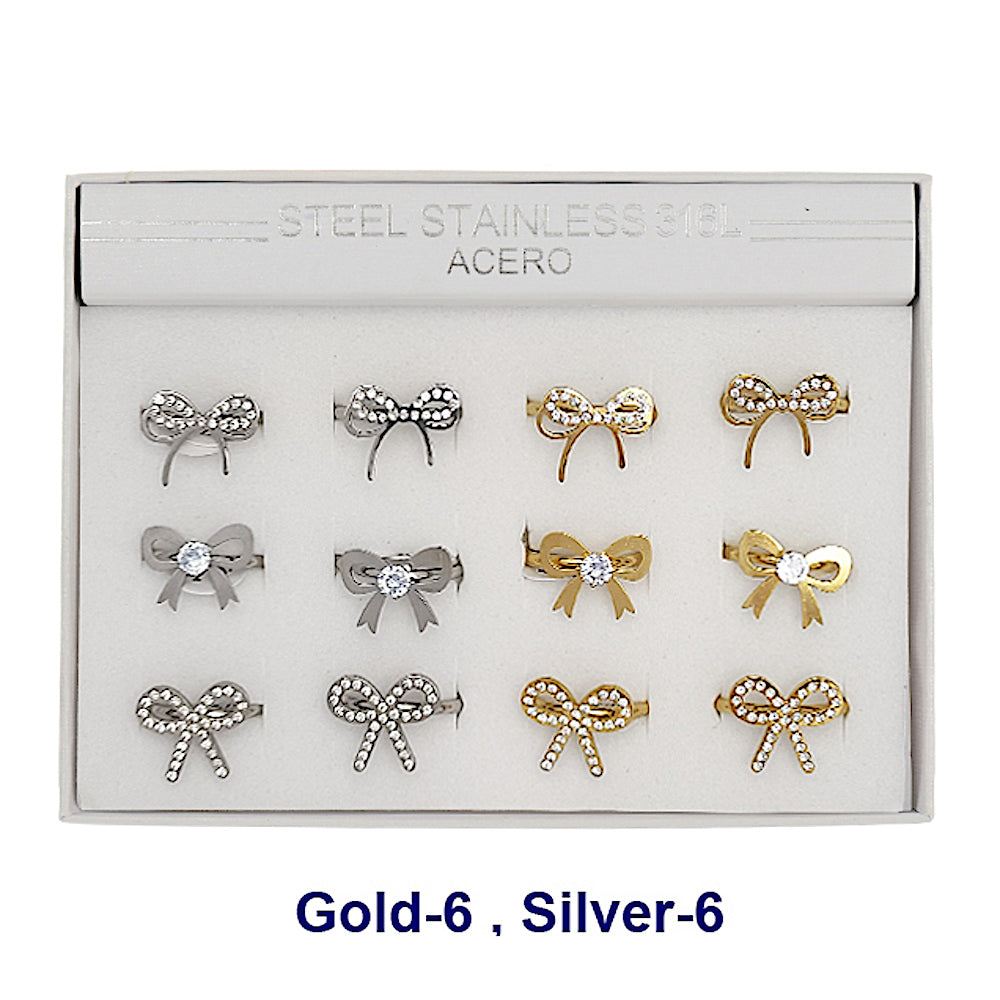 Stainless Steel Rhinestone Bow Ring