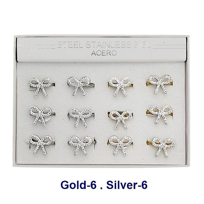 TR2002 - Stainless Steel Rhinestone Bow Ring