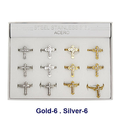 TR2010 - Stainless Steel Rhinestone Cross Ring