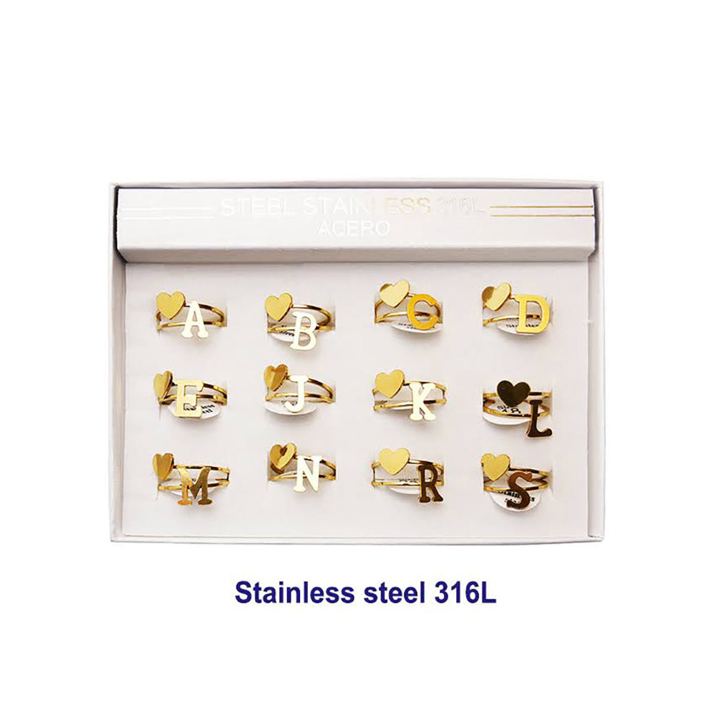 Gold Stainless Steel Alphabet Heart Ring