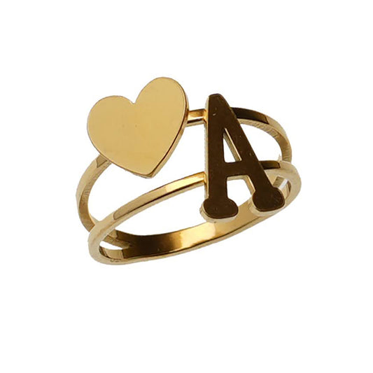 Gold Stainless Steel Alphabet Heart Ring