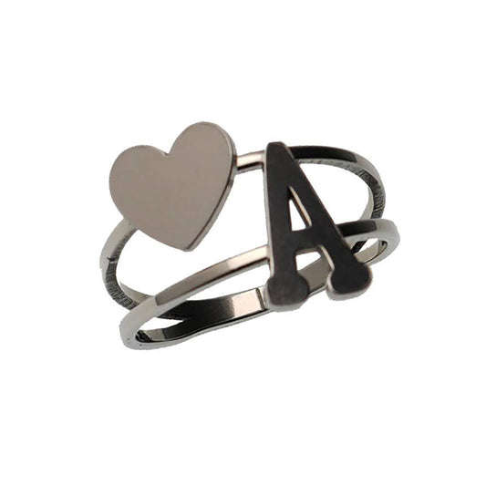 Silver Stainless Steel Alphabet Heart Ring