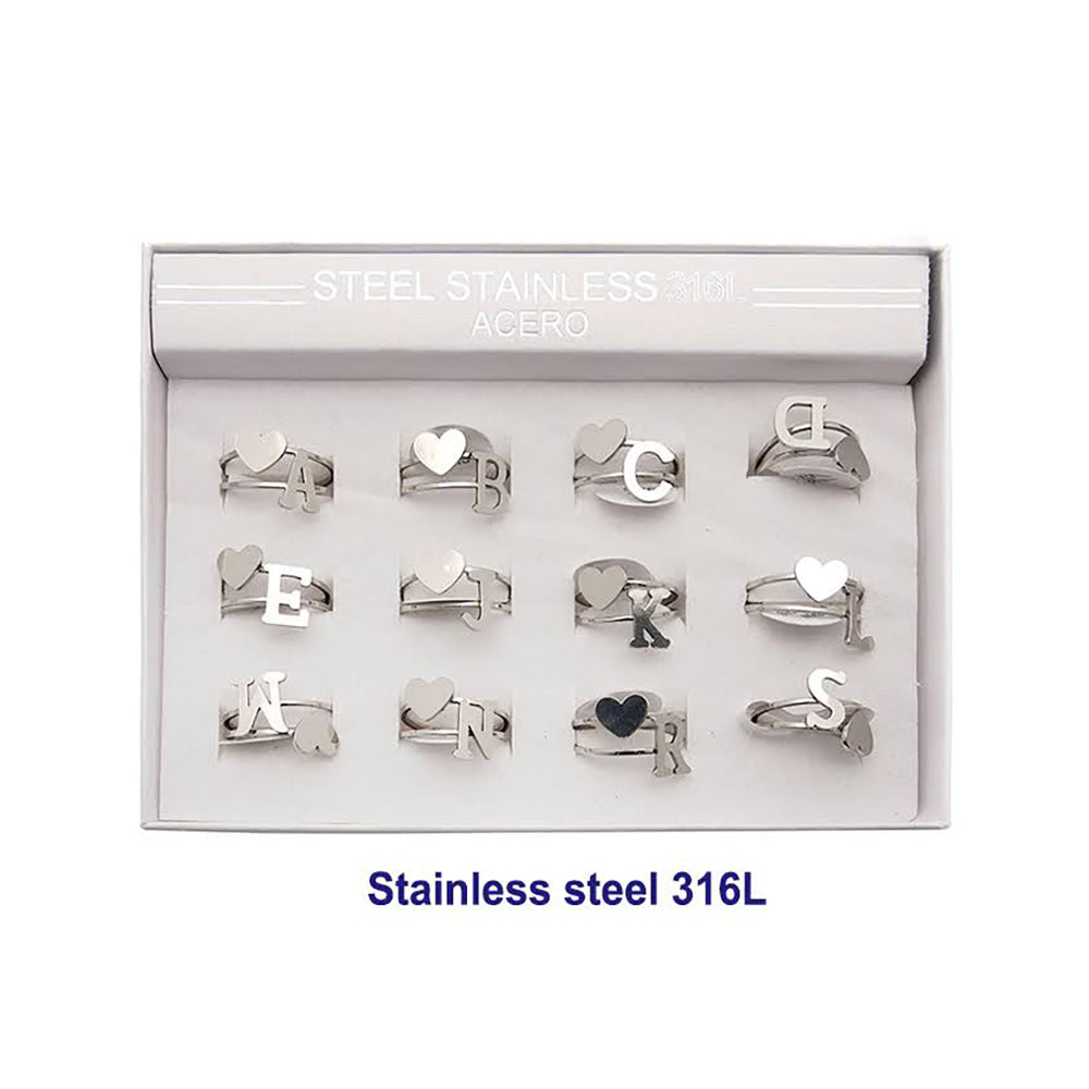 Silver Stainless Steel Alphabet Heart Ring