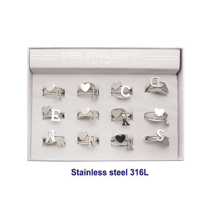 Silver Stainless Steel Alphabet Heart Ring