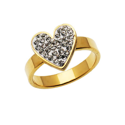 Stainless Steel Pavé Rhinestone Heart & Butterfly Ring