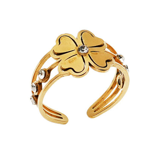 Stainless Steel Open Band Clover Ring