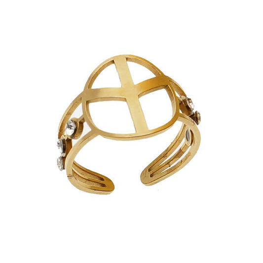 Stainless Steel Open Band Peace & Star of David Ring