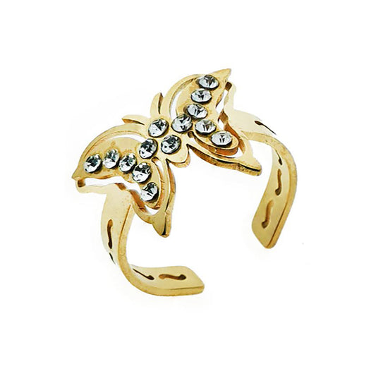 Stainless Steel Rhinestone Butterfly Ring