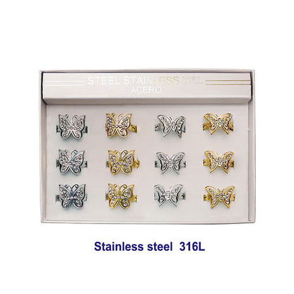 Stainless Steel Rhinestone Butterfly Ring
