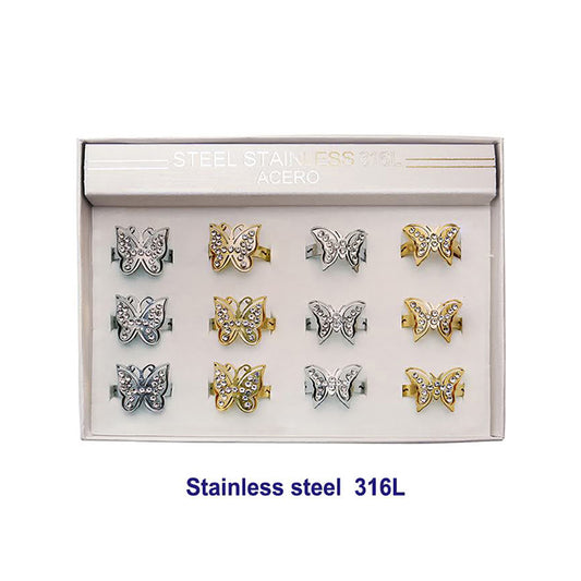 Stainless Steel Rhinestone Butterfly Ring