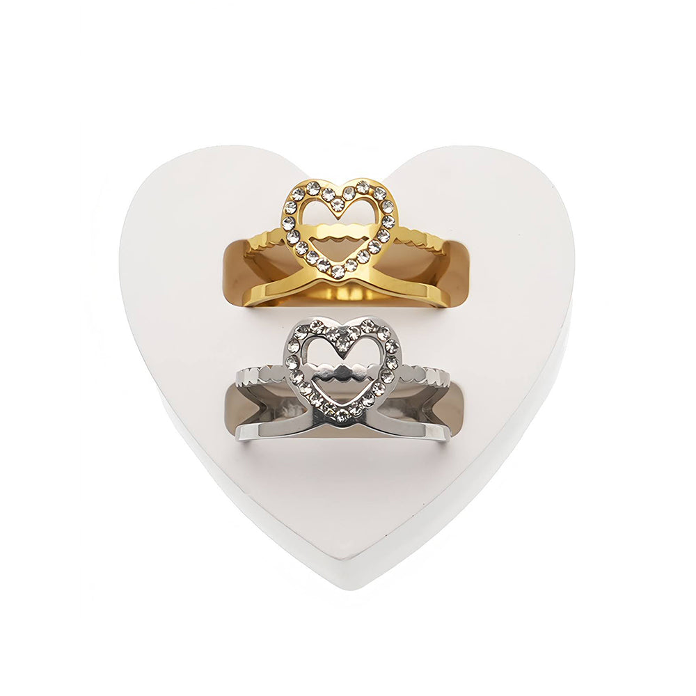 Stainless Steel Rhinestone Heart Ring