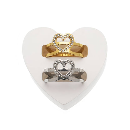 Stainless Steel Rhinestone Heart Ring