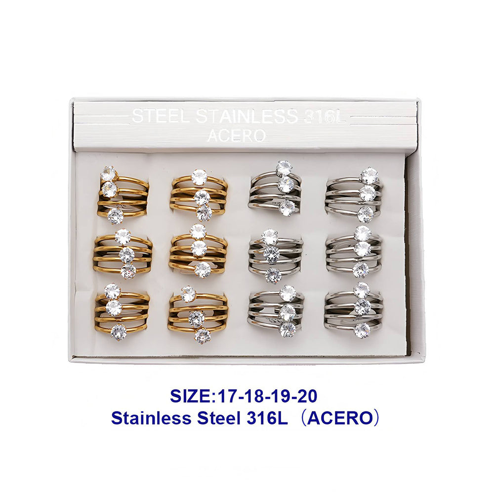 Stainless Steel Triple Diamond Ring