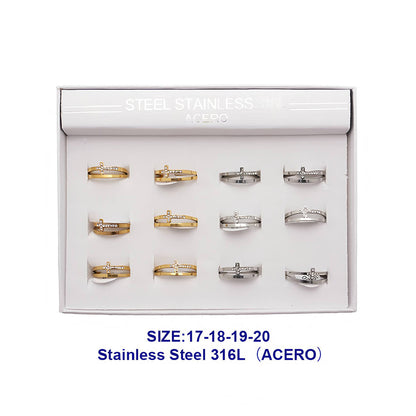 Stainless Steel Rhinestone Cross Line Ring