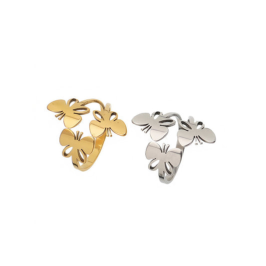 Stainless Steel Butterfly Trio Ring