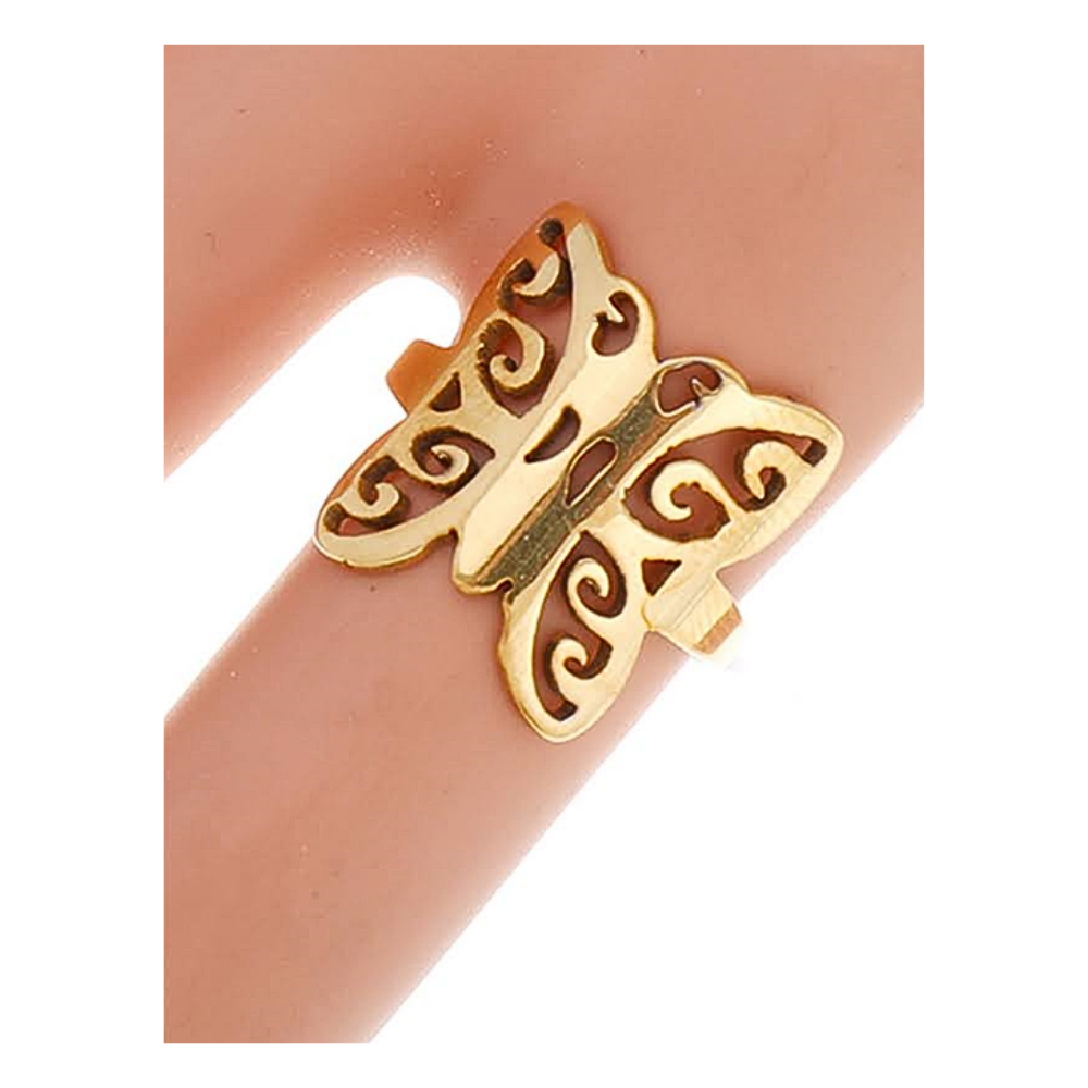 TR1168 - Stainless Steel Filigree Butterfly Ring