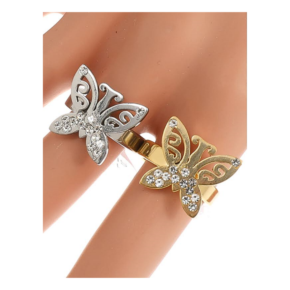 TR1471 - Stainless Steel Pavé Butterfly Ring