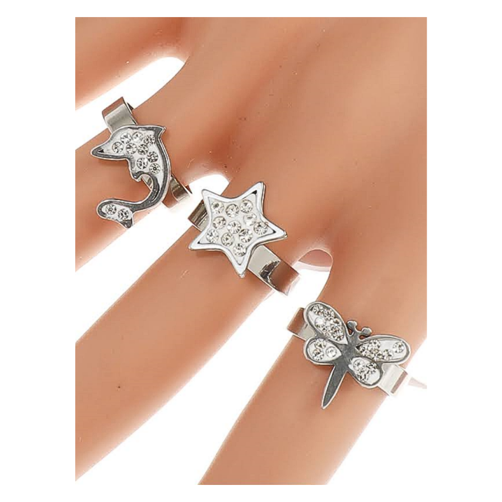 TR1526 - Stainless Steel Pavé Dolphin & Dragonfly Ring