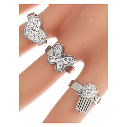 TR1527 - Stainless Steel Pavé Butterfly & Heart Ring