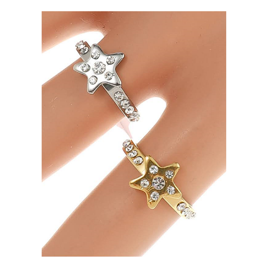 TR1540 - Stainless Steel Rhinestone Star Ring