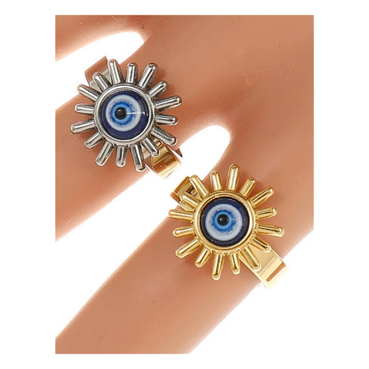 TR1552 - Stainless Steel Evil Eye Sun Ring