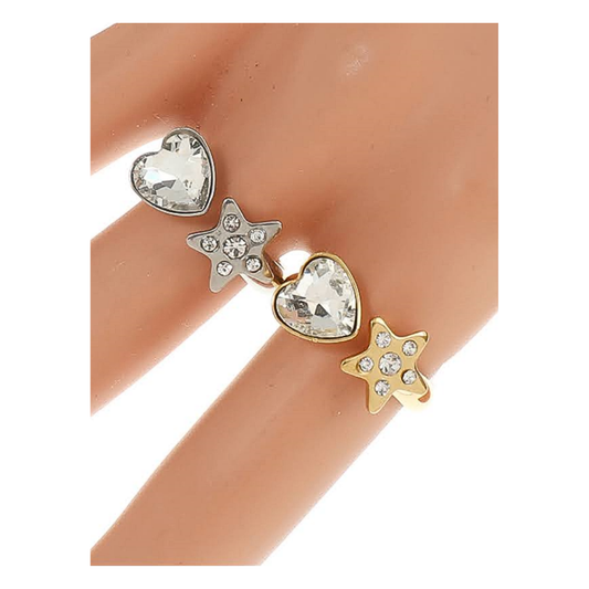 TR1567 - Stainless Steel Crystal Heart Star Ring