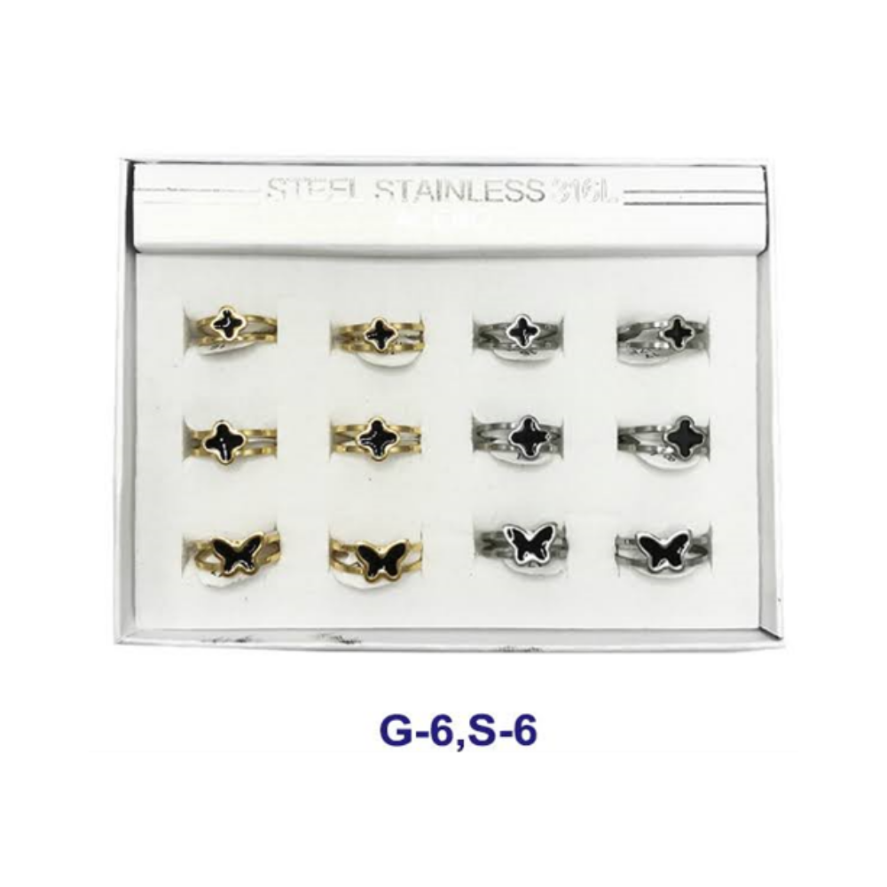 TR1574 - Stainless Steel Enamel Butterfly & Clover Ring