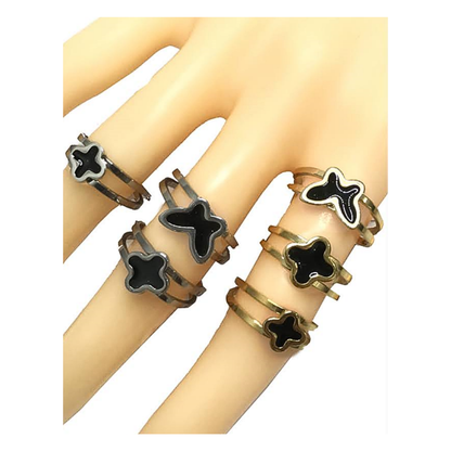 TR1574 - Stainless Steel Enamel Butterfly & Clover Ring