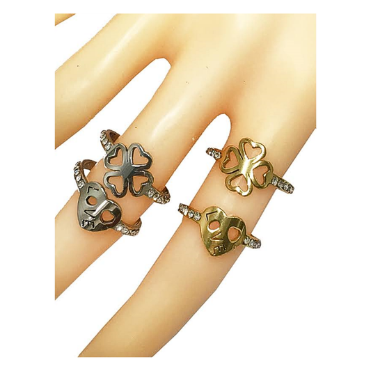 TR1582 - Stainless Steel Clover & Heart Ring