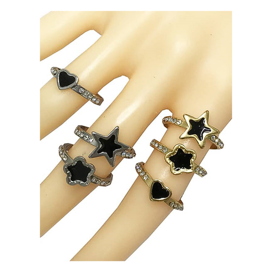 TR1587 - Stainless Steel Black Enamel Shapes Ring