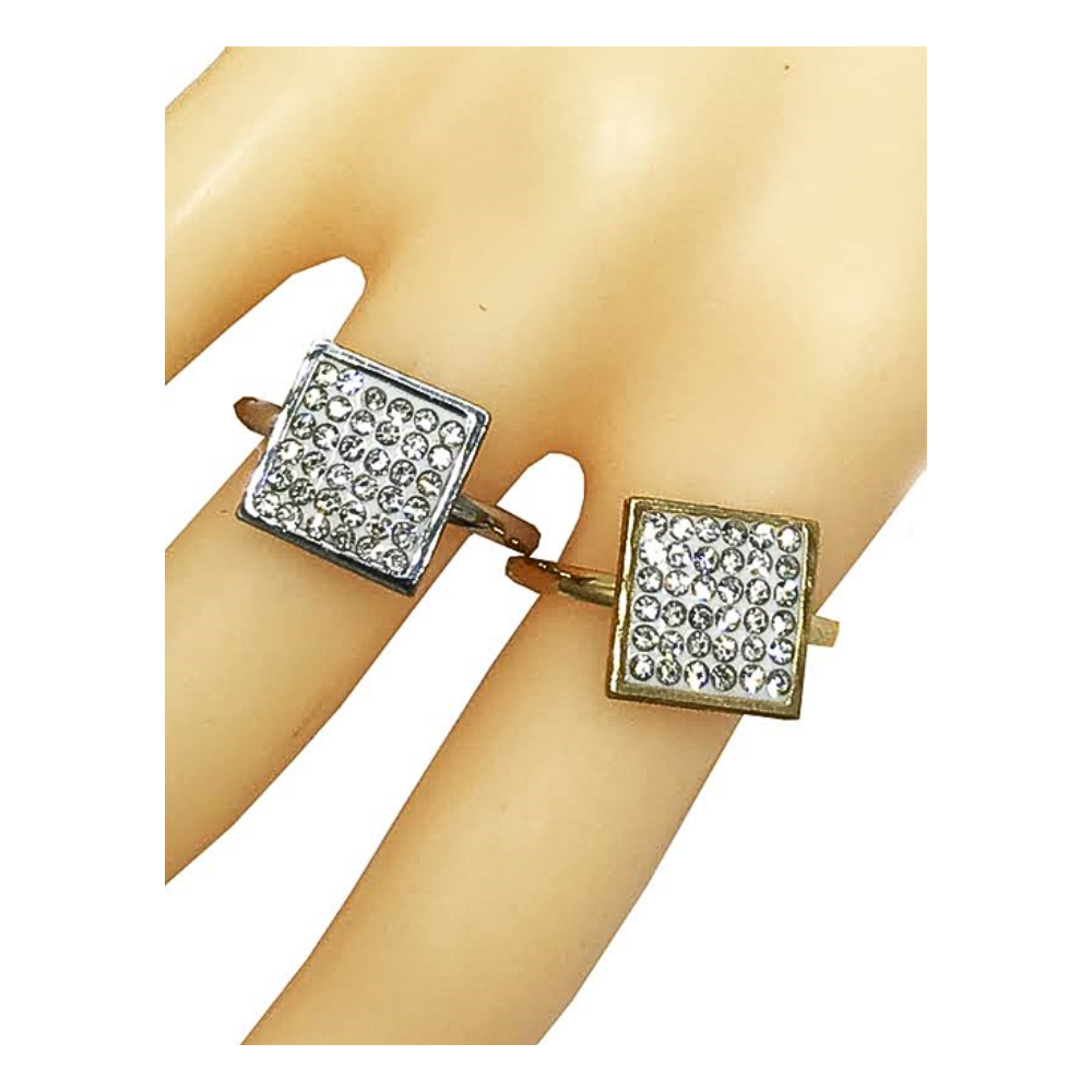 TR1592 - Stainless Steel Pavé Square Ring