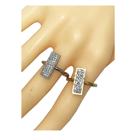 TR1593 - Stainless Steel Pavé Rectangle Ring