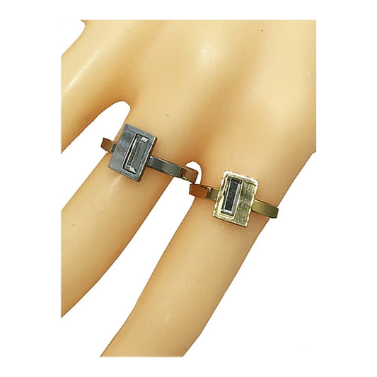 TR1605 - Stainless Steel Rectangle Diamond Ring