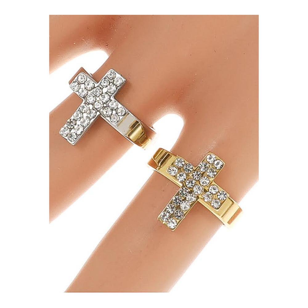 TR1616 - Stainless Steel Pavé Cross Ring