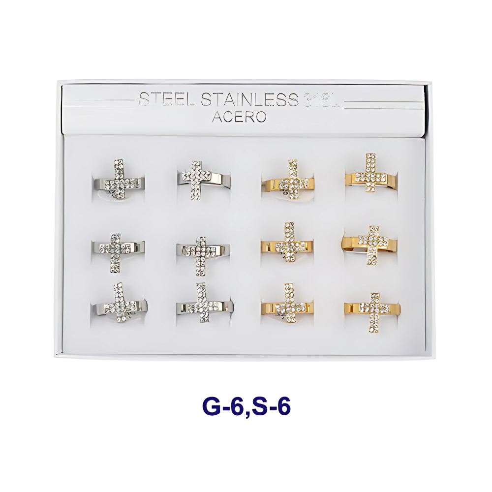 TR1616 - Stainless Steel Pavé Cross Ring