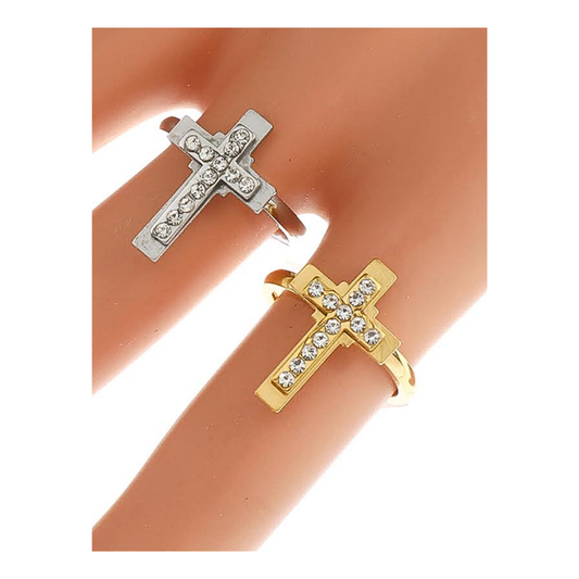 TR1669 - Stainless Steel Pavé Cross Ring