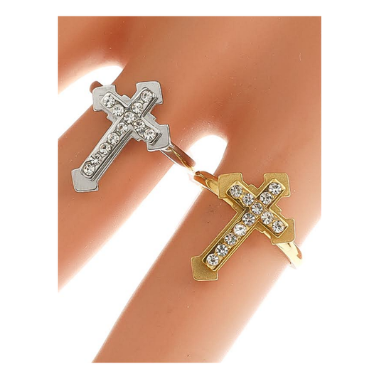 TR1670 - Stainless Steel Pavé Cross Ring