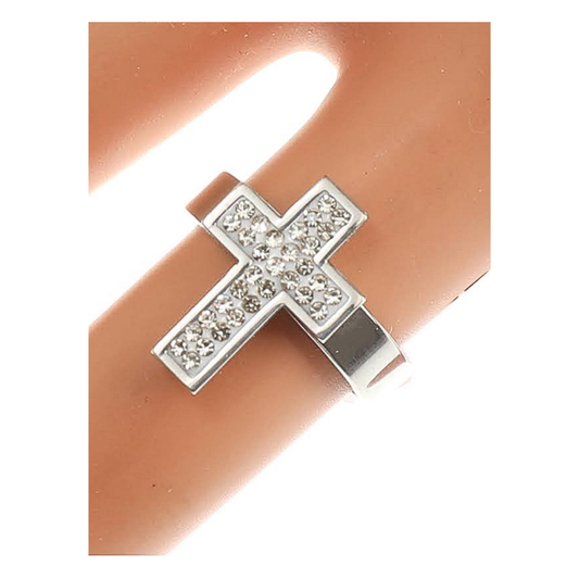 TR1671S - Stainless Steel Pavé Cross Ring