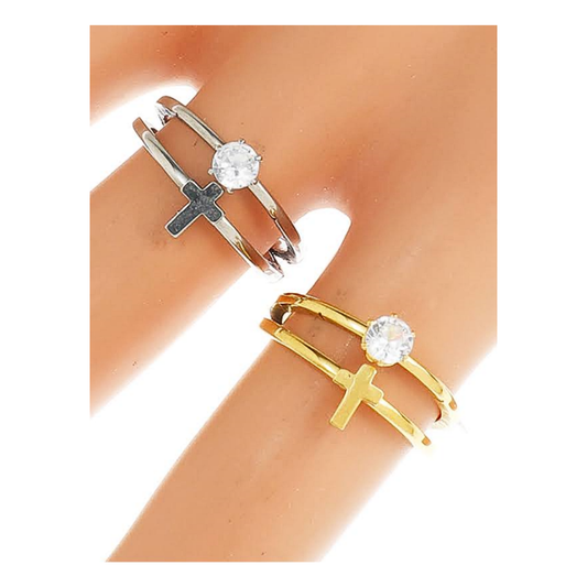 TR1675 - Stainless Steel Cross Diamond Ring